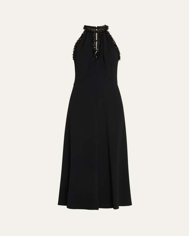Aria Bead-Trim Halter Midi Dress
